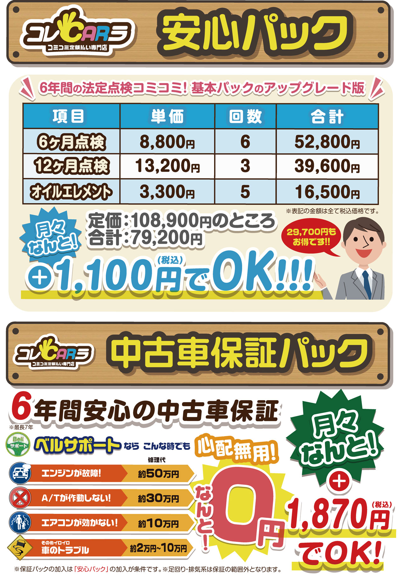 安心パック・中古車保証パックの説明